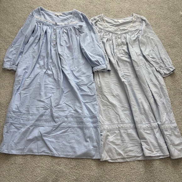 Eileen West Other - Lot of 2 Eileen West Nightgowns Womens S Blue Cotton Flannel Lace Victorian